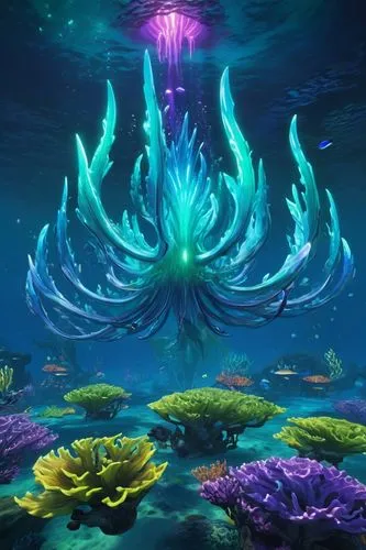 coral guardian,underwater background,under sea,under the sea,cuthulu,god of the sea,mermaid background,coral reef,the bottom of the sea,undersea,anemone of the seas,underwater oasis,deep sea,sea god,underwater landscape,underwater world,ocean background,sea-life,apiarium,ocean underwater,Illustration,Realistic Fantasy,Realistic Fantasy 20