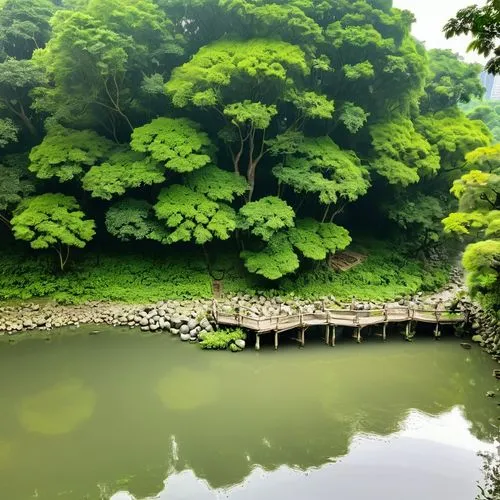 green trees with water,japan garden,arashiyama,kyoto,nitobe,japan landscape,takachiho,ritsurin garden,beautiful japan,the japanese tree,japanese garden,lake tanuki,green landscape,kinkakuji,greenery,ryokan,japan,green summer,verdant,green water,Conceptual Art,Graffiti Art,Graffiti Art 11