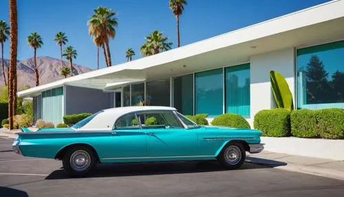 mid century modern,classic car and palm trees,mid century house,palm springs,mid century,midcentury,neutra,streamline,belair,corvair,tailfins,ford thunderbird,studebaker,edsel,tail fins,shulman,american classic cars,ghia,t bird,classic rolls royce,Art,Classical Oil Painting,Classical Oil Painting 16