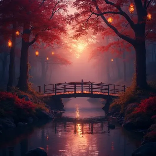 autumn scenery,fantasy landscape,autumn fog,autumn forest,wooden bridge,fantasy picture,autumn background,landscape background,world digital painting,japan landscape,autumn landscape,autumn morning,evening atmosphere,the mystical path,light of autumn,foggy landscape,autumn songs,beautiful japan,autumn in japan,daybreak,Photography,General,Realistic