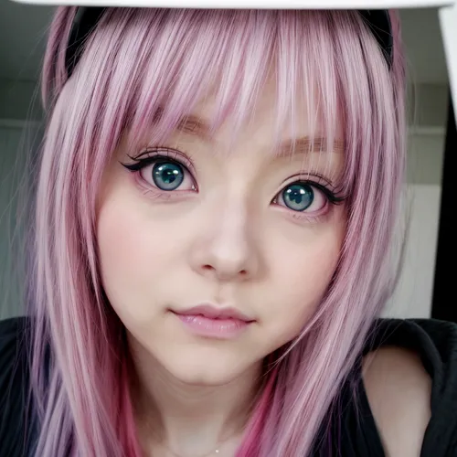 heterochromia,realdoll,pink hair,anime girl,doll's facial features,kawaii girl,violet head elf,violet eyes,natural pink,anime 3d,japanese kawaii,pink beauty,girl doll,japanese doll,doll face,porcelain