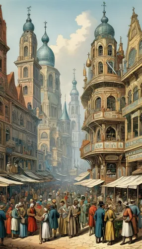 dresden,viennese cuisine,unterer marktplatz,oktoberfest background,leipzig,the market,large market,covered market,medieval market,poznan,kefermarkt,frankfurt,marketplace,oktoberfest celebrations,magdeburg,grand bazaar,freiburg,universal exhibition of paris,tübingen,mannheim,Illustration,Retro,Retro 24