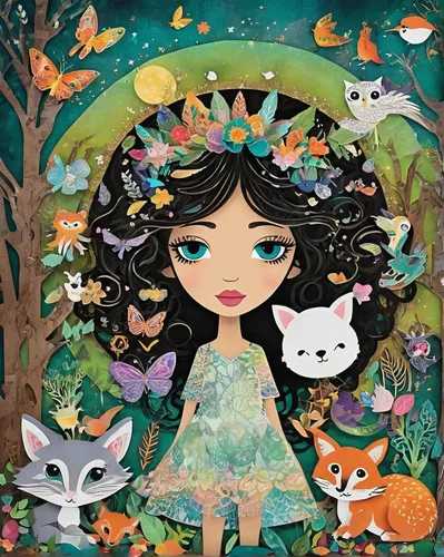 garden fairy,girl in a wreath,girl in the garden,children's background,kids illustration,fairy world,little girl fairy,fairy tale icons,fairy tale character,fairy forest,woodland animals,digital scrapbooking paper,child fairy,girl in flowers,children's fairy tale,pachamama,girl with tree,faerie,digiscrap,boho art,Unique,Paper Cuts,Paper Cuts 06