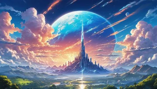 fantasy landscape,fantasy world,fantasia,futuristic landscape,fantasy picture,cg artwork,spire,fantasy city,ori-pei,dream world,world digital painting,utopian,3d fantasy,portal,mountain world,fairy world,the pillar of light,mushroom landscape,beacon,devil's tower,Conceptual Art,Daily,Daily 24