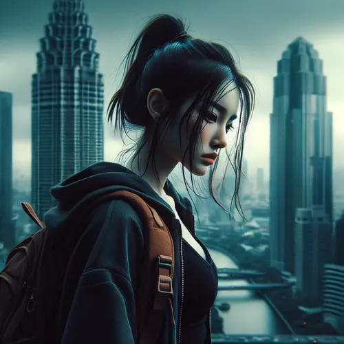 sci fiction illustration,world digital painting,cyberpunk,city ​​portrait,mulan,cityscape,shanghai,above the city,hong kong,asian vision,digital compositing,asia,asian woman,photoshop manipulation,pho