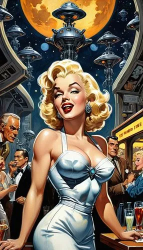 emshwiller,atomic age,radebaugh,barbarella,cosmogirl,dazzler,cigarette girl,wertham,saucers,retro diner,brubaker,palmiotti,flying saucer,moonbase,sekowsky,space tourism,laureline,soda fountain,waitress,uncredited,Illustration,American Style,American Style 13