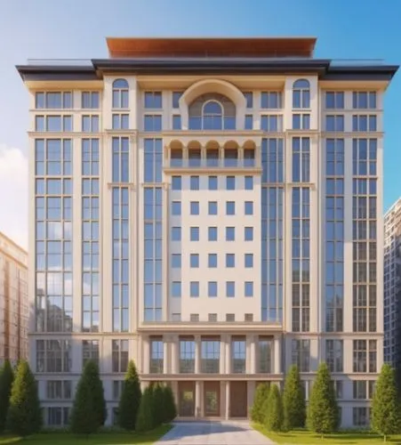 a tall white building with lots of windows,rotana,kempinski,mgimo,largest hotel in dubai,shaoyang,zhengzhou,renaissance tower,baku,corinthia,office building,bkc,borgata,shanyang,minsk,zorlu,palladiani