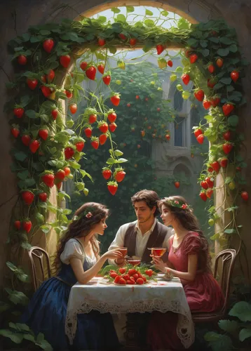 cherry tomatoes,grape tomatoes,romantic scene,emile vernon,roma tomatoes,basket of apples,red apples,tomatoes,tomatos,romantic portrait,apple harvest,romantic dinner,girl picking apples,vine tomatoes,heart cherries,roses-fruit,cherries in a bowl,cart of apples,cherries,honeymoon,Conceptual Art,Fantasy,Fantasy 13