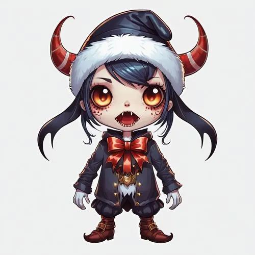 chibi girl,krampus,christmas imp,buffalo plaid antlers,chibi,tristana,Illustration,Abstract Fantasy,Abstract Fantasy 11