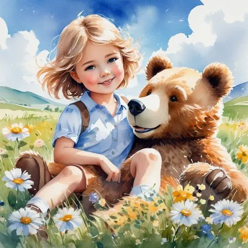 children's background,kids illustration,bearishness,little boy and girl,meadow play,cute bear,teddybears,teddy bear,teddy bears,girl and boy outdoor,bear teddy,baby and teddy,teddybear,scandia bear,little bear,cute cartoon image,donsky,bebearia,duffy,meadow clover,Illustration,Paper based,Paper Based 25