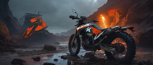 In a dystopian setting, a lone survivor uses a Duke 200 KTM to navigate dangerous obstacles and escape capture.,ktm,enduro,dirt bike,motorcycles,motorbike,motorcross,rally raid,motorcycle,ural-375d,mo