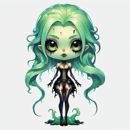 dryad,dryads,green mermaid scale,chibi girl,ichetucknee,medusa gorgon,Illustration,Abstract Fantasy,Abstract Fantasy 11