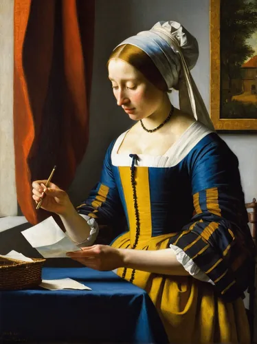 girl studying,woman holding pie,girl with cloth,girl at the computer,child with a book,girl with bread-and-butter,blonde woman reading a newspaper,girl in cloth,portrait of a girl,woman eating apple,woman drinking coffee,meticulous painting,woman playing,portrait of a woman,girl with a pearl earring,woman holding a smartphone,girl with dog,girl with a dolphin,painting technique,praying woman,Art,Classical Oil Painting,Classical Oil Painting 11