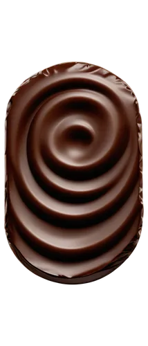 Rich, dark brown chocolate, smooth glossy surface, decorative swirls, golden wrapper, rounded edges, solo, close-up shot, shallow depth of field, warm lighting, soft focus, 3/4 composition, detailed t