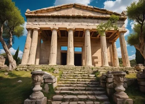 greek temple,temple of diana,roman temple,artemis temple,house with caryatids,poseidons temple,panagora,temple of hercules,acropolis,tempio,capitolium,ancient house,erechtheion,egyptian temple,baalbek,temple of poseidon,necropolis,ancient city,mausolea,pillars,Photography,General,Cinematic