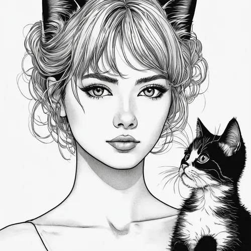 drawing cat,cat line art,pencil drawings,catwoman,black cat,feline look,cat eye,cat drawings,cat's eyes,pencil drawing,kat,cat eyes,vintage cat,cat vector,cat ears,kitty,feline,tabby cat,vintage drawing,cat lovers,Illustration,Black and White,Black and White 16