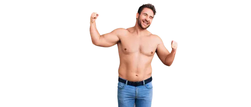 Fat man, casual style, tight fit jeans, black belt, white tank top, unbuttoned, hairy chest, beard, mustache, messy hair, smiling face, laughing expression, standing pose, one hand on hip, relaxed atm