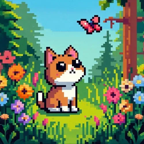 pixel art,springtime background,flower cat,pixel,corgi,flower animal,spring background,retro flowers,facebook pixel,flower background,floral mockup,dog illustration,corgis,pixel cells,retro frame,bloo