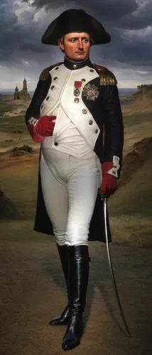 Napoleon. Rather short legs. White trousers, knee-high black riding boots with spurs. A sabre.,napoleon bonaparte,napoleon,napoleon i,admiral von tromp,fat,fatayer,prussian,napoleon cat,prussian aspar