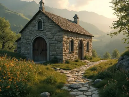 little church,church painting,wooden church,lonely house,little house,house in the mountains,house in mountains,cottage,home landscape,summer cottage,the cabin in the mountains,mountain settlement,mountain hut,forest chapel,small house,ancient house,small cabin,alpine landscape,world digital painting,pastoral,Photography,General,Realistic