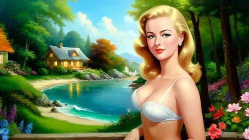 the blonde in the river,connie stevens - female,mamie van doren,retro pin up girl,marylyn monroe - female,pin-up girl,retro pin up girls,landscape background,summer background,retro women,cartoon video game background,blonde woman,pin ups,retro woman,marilyn monroe,pin-up girls,pin up girl,retro 1950's clip art,background ivy,secret garden of venus