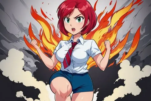 fire siren,fire angel,fire devil,phoenix,fire lily,fire background,flame spirit,burning hair,fire cherry,fire pearl,ashitaba,fire planet,ikayaki,bulli,explosion,fire red,fire extinguisher,fire kite,red-haired,anime cartoon,Illustration,Japanese style,Japanese Style 04