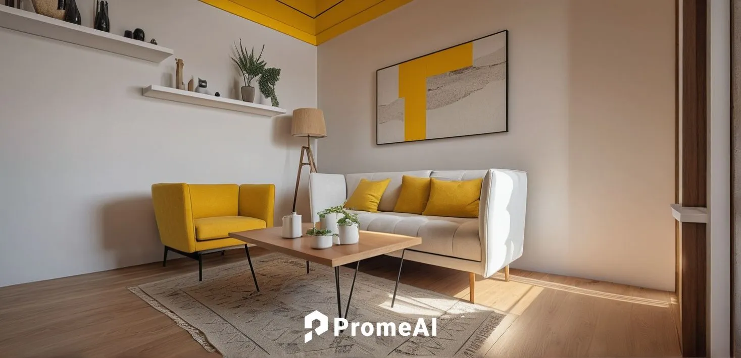 Brutalist Interior Design, modern livingroom, timber, white ceiling, yellow wall
,modern decor,shared apartment,contemporary decor,livingroom,home interior,apartment lounge,modern room,yellow wall,apa