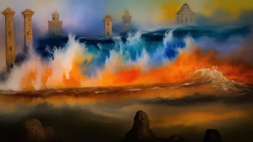 pillar of fire,gallifrey,fire background,city in flames,tirith,mordor,Illustration,Paper based,Paper Based 24