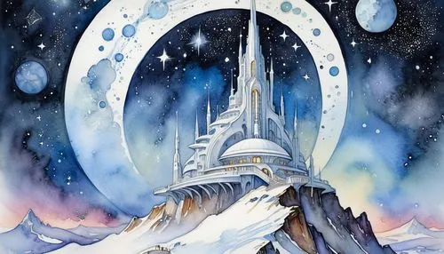 gondolin,erebor,tirith,thingol,silmarillion,icewind,celeborn,ice planet,alfheim,ice castle,snowglobe,matterhorn,snow globe,valinor,asgard,rivendell,snow mountain,citadels,hyperborea,jotunheim,Illustration,Paper based,Paper Based 24