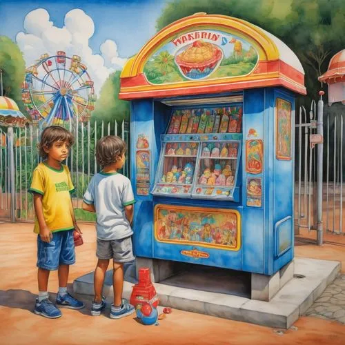 paletas,kiosk,vending machines,ice cream stand,lachapelle,photorealist,Art,Classical Oil Painting,Classical Oil Painting 34