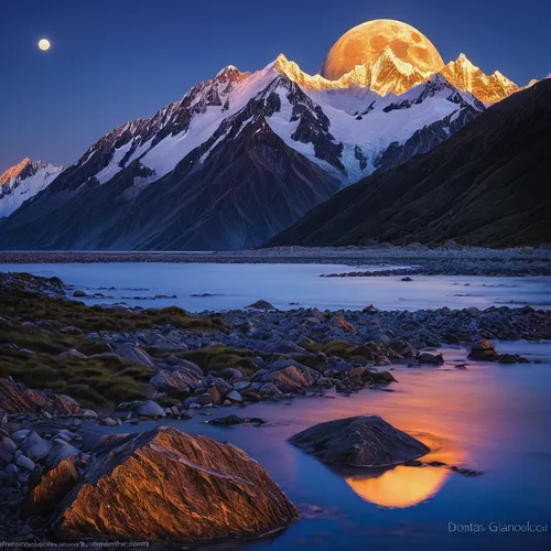 mt cook,new zealand,south island,tibet,everest region,the pamir mountains,moonrise,newzealand nzd,mount everest,moonlit night,moonscape,nz,inner mongolian beauty,gokyo ri,moonlit,pamir,taranaki,north island,himalaya,mountain sunrise,Illustration,Realistic Fantasy,Realistic Fantasy 03