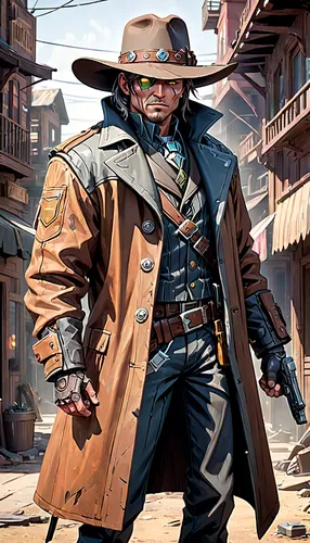 gunfighter,wild west,sheriff,cowboy,cowboy action shooting,vendor,western,game illustration,stetson,merle black,dodge warlock,sci fiction illustration,nomad,bandit theft,ranger,drover,pilgrim,cowboy bone,the wanderer,steampunk,Anime,Anime,General