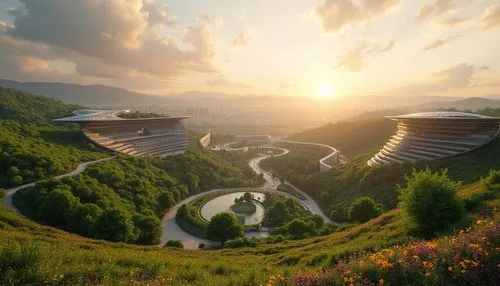 futuristic landscape,south korea,futuristic architecture,tulou,dragon bridge,nargothrond,ringworld,meanders,ecotopia,the valley of the,buzludzha,fantasy landscape,elves country,winding road,ordos,ingushetia,amphitheater,daghestan,karpaty,winding roads,Photography,General,Realistic