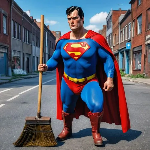 superman,super man,street cleaning,super hero,super dad,rubbish collector,superman logo,cleanup,garbage collector,comic hero,waste collector,superhero,big hero,digital compositing,super power,warehouseman,figure of justice,red super hero,super,string trimmer,Photography,General,Realistic