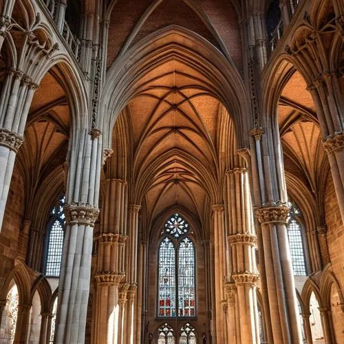 cathedral hall interior , vaults ,an ornate cathedral with columns and stained glass windows,transept,main organ,vaulted ceiling,nidaros cathedral,organ pipes,metz,lichfield,minster,the cathedral,cath