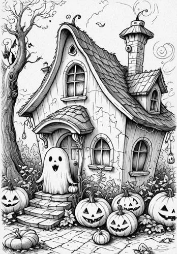 houses clipart,halloween line art,halloween illustration,haunted house,the haunted house,halloween poster,Design Sketch,Design Sketch,Detailed Outline