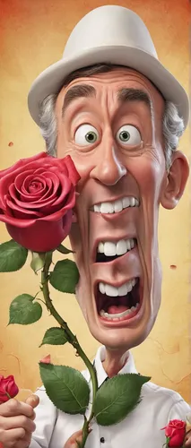 In a comedy film, a clumsy character accidentally tastes a magical rose fruit and gains unusual powers.,rose png,caricaturist,spray roses,flowers png,caricature,repairman,popeye,elderly man,medical il