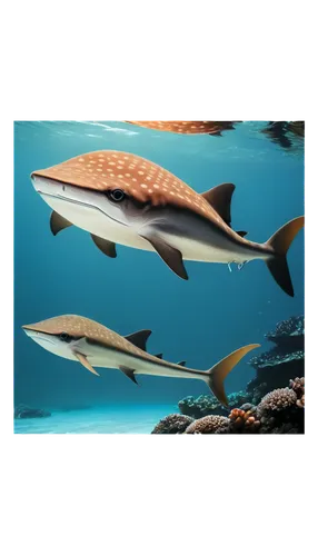 Stingray, ocean creature, brown and grey skin, white belly, long tail, sharp barb, swimming pose, underwater scene, coral reef background, soft sunlight filtering through water, 3/4 composition, shall