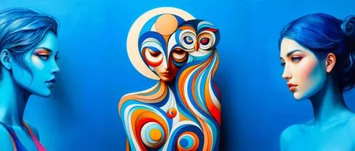 bodypainting,body painting,demoiselles,bodypaint,neon body painting,body art,dualities,wall painting,indigenous painting,triptych,blue painting,visages,airbrush,symmetries,dualism,wall paint,symbolist