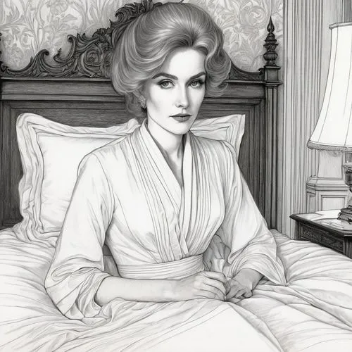 elizabeth taylor,meryl streep,sophia loren,maureen o'hara - female,woman on bed,elizabeth taylor-hollywood,mrs white,joan crawford-hollywood,vintage drawing,stepmother,downton abbey,victorian lady,white lady,queen anne,eva saint marie-hollywood,jean simmons-hollywood,madonna,dame blanche,ann margarett-hollywood,hyacinth,Illustration,Black and White,Black and White 28