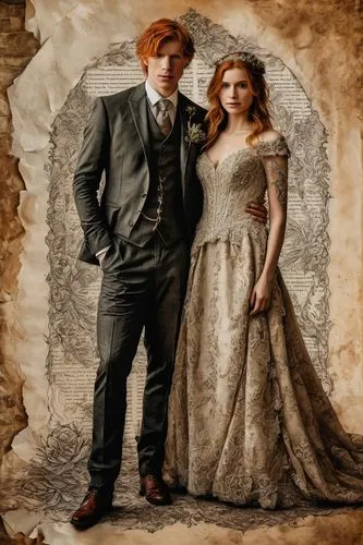 vintage man and woman,wedding photo,antique background,bride and groom,wedding couple,wedding dresses,bridal clothing,vintage boy and girl,man and wife,wedding icons,wedding invitation,husband and wife,beautiful couple,young couple,gothic portrait,wedding gown,ginger family,mr and mrs,married,silver wedding,Photography,General,Fantasy