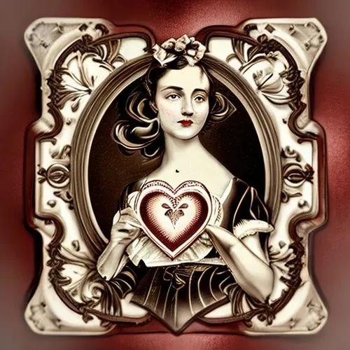 victorian woman holding a heart; vintage valentine, clean lines,valentine frame clip art,heart shape frame,art deco frame,queen of hearts,art nouveau frame,valentine pin up,heart icon,red heart medall