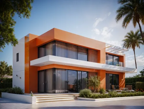 ผนังมีสีส้มมืออาชีพ,ท้องฟ้าสีครามสด,สาดแสงมืออาชีพ,modern house,3d rendering,dunes house,tropical house,mid century house,modern architecture,florida home,render,holiday villa,residential house,smart 