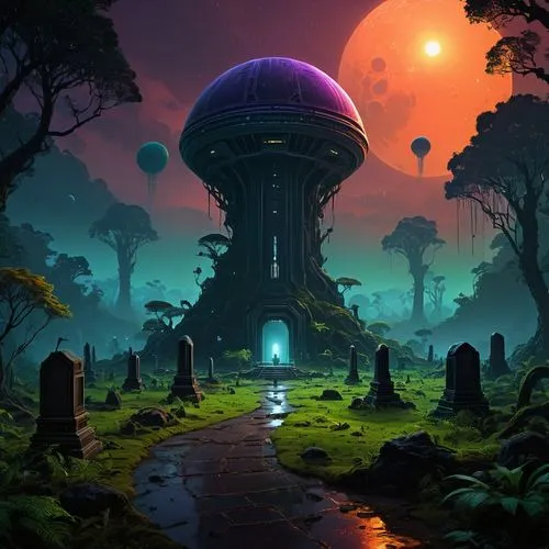 mushroom landscape,fantasy landscape,majora,fantasy picture,alien world,alien planet,Conceptual Art,Sci-Fi,Sci-Fi 12