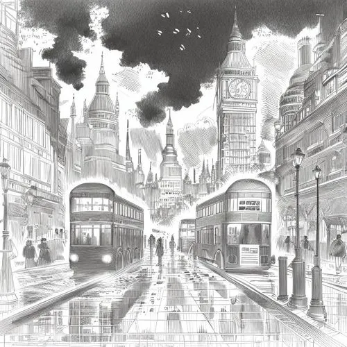 schuiten,schuitema,city scape,black city,bioshock,piccadilly,fleetstreet,cloudstreet,cityscapes,fantasy city,harrods,mono-line line art,darktown,leadenhall,backgrounds,metropolis,mono line art,townsca