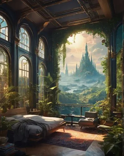 fantasy landscape,dandelion hall,fantasy picture,conservatory,ornate room,citadels,kinkade,sylvania,arcadia,forest house,3d fantasy,fantasy art,fantasy world,sitting room,silverglade,environments,dreamlands,sanderson,house in the forest,background design,Conceptual Art,Fantasy,Fantasy 05