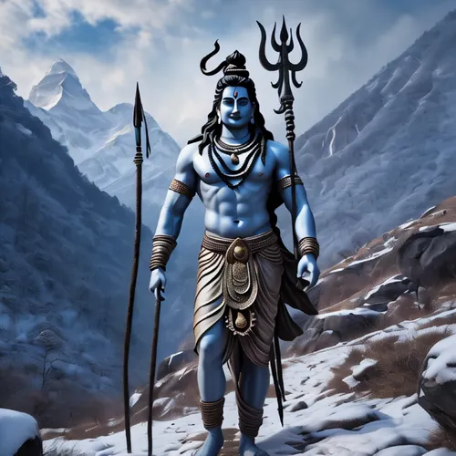 Lord shiva walking in snowfall hills moving forward and some saints are following chanting hara hara mahadev,lord shiva,god shiva,shiva,ramayan,ramayana,hanuman,vishuddha,jawaharlal,sangharaja,hindu,k