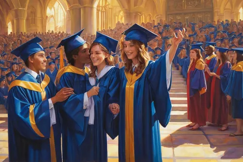 Congratulations in a graduation ceremony,choir,church choir,choral,graduates,choir master,church painting,diploma,graduation,graduate,college graduation,students,singers,oil painting on canvas,graduat