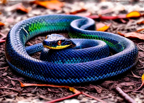 Snakes, entwined bodies, scaly skin, vibrant colors, detailed eyes, forked tongues, coiled posture, lying on ground, soft focus, shallow depth of field, warm lighting, cinematic composition, close-up 