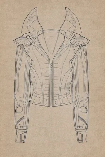 a jacket is shown with some lines drawn on it,jacket,straitjacketed,horsehide,manteau,leathers,oilskin,jacketed,breastplate,old coat,veste,jackets,outerwear,breastplates,garment,protective clothing,wi